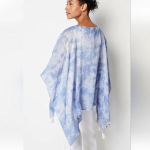 Jill Women’s One Size Blue White Tie Dye Cloud Poncho Pullover Tassel Coastal